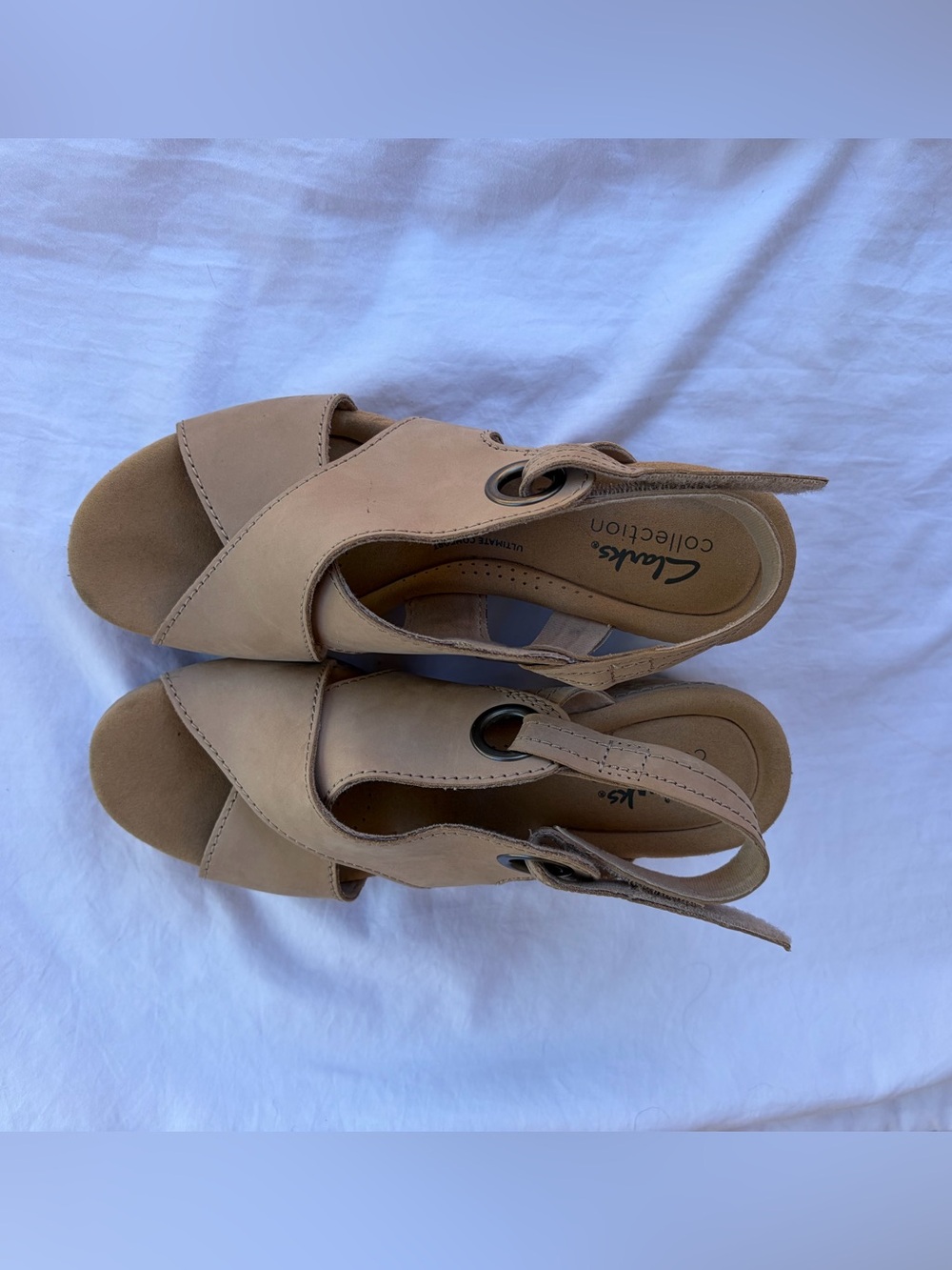 Clarks Collection Leather Back- Velcro Strap Wedges Giselle Loop Natural Sz 8 - Picture 5 of 10